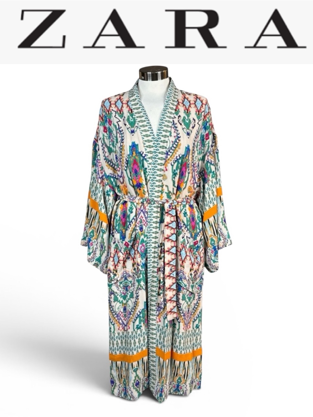 NWT ZARA MOROCCAN INSPIRED BOHO BELTED KIMONO DUSTER COVER UP RESORT SIZE XS